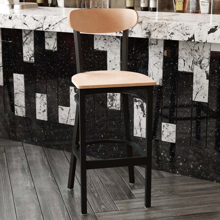 Flash Furniture Barstools - Natural Wood Seat - Boomerang Back, PK 2 2-XU-DG6V6B-NAT-GG